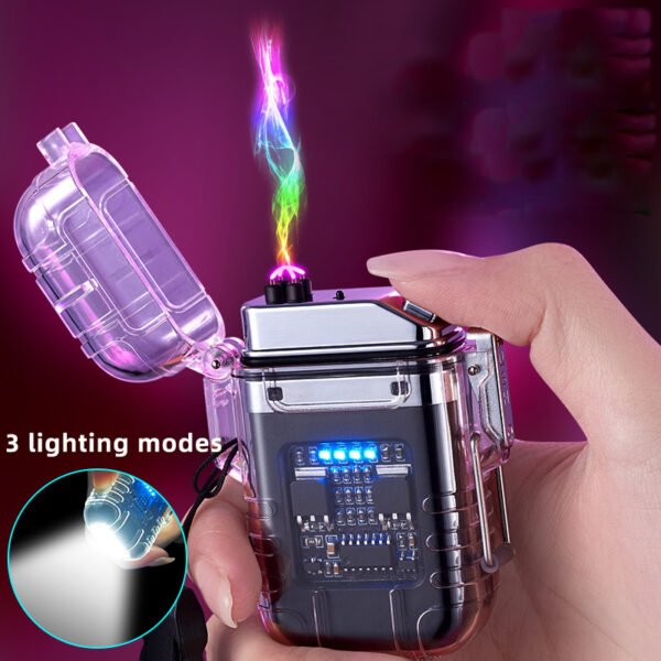 Transparent Shell Double Arc Lighter  Waterproof And Windproof Outdoor Lighter Lighting Multi-purpose Electronic Cigarette Lighter - Image 3