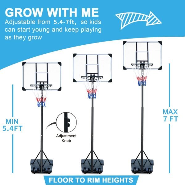 Portable Basketball Hoop Stand W Wheels 5.4ft  7ft For Indoor Outdoor Basketball - Image 5